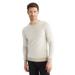 DeFacto Erkek Slim Fit Bisiklet Yaka Yamalı Kol Detaylı Triko Kazak, Taş Rengi , 3XL Kazak