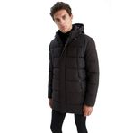 DeFacto Erkek Slim Fit Kapüşonlu Suni Kürk Astarlı Parka, Siyah, M