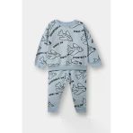 Defacto F0219a5be523 Mavi Erkek Bebek 2'Li Takım Baskılı Sweatshirt Eşofman Altı