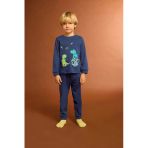 Defacto F0530a5ın59 İndigo Erkek Bebek Pijama Takımı Dinozor Baskılı Uzun Kollu Üst Uzun Alt
