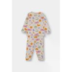Defacto F0635a5er233 Ekru Kız Bebek Pijama Takımı Desenli Uzun Kollu Üst Uzun Alt
