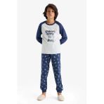 Defacto F1894a8gr400 Gri Erkek Çocuk Pijama Takımı Baskılı Uzun Kollu Üst Uzun Alt