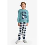 Defacto F3352a8gn1164 Yeşil Erkek Çocuk Snoopy Pijama Takımı Uzun Kollu Üst Uzun Alt