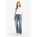 DeFacto F5527AXNM28 Mavi Straight Wide Yüksek Bel Uzun Jean Yıkamalı Pantolon