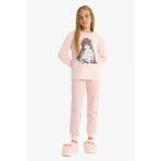 Defacto F6169a8pn127 Pembe Kız Çocuk Pijama Takımı Baskılı Uzun Kollu Üst Desenli Uzun Alt