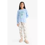 Defacto F7357a8be768 Mavi Kız Çocuk Disney Lilo & Stitch Pijama Takımı Uzun Kollu Üst Uzun Alt