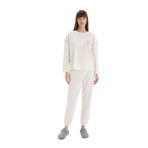 DeFacto Fall in Love Sevgililer Günü Pijama Takımı Velur Uzun Kollu Pijama Üstü Esnek Belli Uzun Pijama Altı Ekru XL