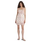 DeFacto Fırfırlı Yaka Çiçek Desenli Tül Askılı Mini Elbise, L, F6148AX25HS, Pembe-BR86, Kadın