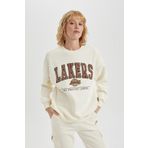 DeFacto Fit Nba Los Angeles Lakers Oversize Fit Bisiklet Yaka Kalın Sweatshirt A9550AX23WN