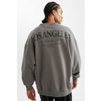 DeFacto Fit Nba Los Angeles Lakers Oversize Geniş Kalıp Bisiklet Yaka Sırt Baskılı Kalın Sweatshirt
