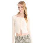 DeFacto Fitted Açık Omuz Crop Triko Kazak, L, E0727AX24WN, Ekru-ER222, Kadın