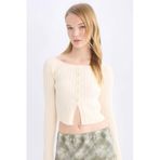 DeFacto Fitted Açık Omuz Crop Triko Kazak, L, E0727AX24WN, Ekru-ER222, Kadın
