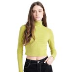 DeFacto Fitted Balıkçı Yaka Fitilli Kaşkorse Basic Tişört, XS, B6783AX24AU, Yeşil-GN263, Kadın