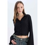 DeFacto Fitted Basic Büzgülü Crop Gömlek, XS, A0012AX25SP, Siyah, Kadın