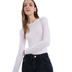 DeFacto Fitted Bisiklet Yaka Basic Düz Uzun Kollu Tişört Beyaz, XS, D0199AX25SP, Beyaz-WT34, Kadın