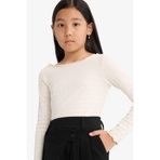 DeFacto Fitted Bisiklet Yaka Bürümcük Uzun Kollu Tişört Kız Çocuk, 11-12 Yaş, F8000A825AU, Ekru-ER233, Kız Çocuklar