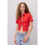 DeFacto Fitted Bürümcük Kısa Kollu Gömlek, M, D3527AX24HS, Kırmızı-RD59, Kadın
