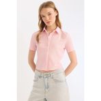 DeFacto Fitted Bürümcük Kısa Kollu Gömlek, M, D7303AX25SM, Pembe-PN47, Kadın