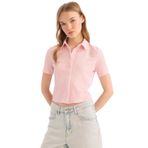 DeFacto Fitted Bürümcük Kısa Kollu Gömlek, S, D7303AX25SM, Pembe-PN47, Kadın