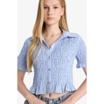 DeFacto Fitted Dokulu Kısa Kollu Gömlek, S, F4645AX25HS, Mavi-BE343, Kadın