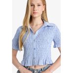 DeFacto Fitted Dokulu Kısa Kollu Gömlek, XS, F4645AX25HS, Mavi-BE343, Kadın