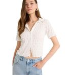 DeFacto Fitted Dokulu Kısa Kollu Gömlek, XS, F4847AX25HS, Beyaz-WT32, Kadın