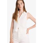 DeFacto Fitted Gömlek Yaka Dokulu Kolsuz Beyaz Bluz, XS, F1018AX25SM, Beyaz-WT32, Kadın