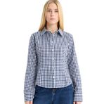 DeFacto Fitted Kareli Poplin Uzun Kollu Gömlek, M, F9285AX25AU, Lacivert-NV241, Kadın