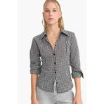 DeFacto Fitted Kareli Poplin Uzun Kollu Gömlek, S, G0994AX25AU, Siyah-BK81, Kadın