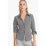 DeFacto Fitted Kareli Poplin Uzun Kollu Gömlek, XS, G0994AX25AU, Siyah-BK81, Kadın