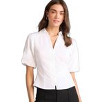 DeFacto Fitted Poplin Kısa Kollu Gömlek, L, H1573AX26SP, Beyaz-WT34, Kadın