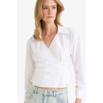 DeFacto Fitted Poplin Uzun Kollu Gömlek, L, F9999AX25AU, Beyaz-WT36, Kadın
