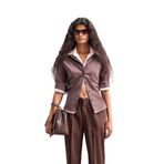 DeFacto Fitted Poplin Uzun Kollu Gömlek, S, F9434AX25AU, Kahve-BN267, Kadın