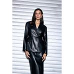 DeFacto Fitted Suni Deri Blazer Ceket, 42, G7819AX26SP, Siyah-BK81, Kadın