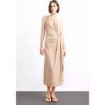 DeFacto Fitted Toka Detaylı Poplin Kolsuz Yırtmaçlı Midi Elbise G0267AX25SM - 36 - Bej-BG286