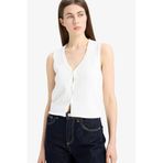DeFacto Fitted V Yaka Basic Düğmeli Yelek, M, Fitted V Yaka Basic Düğmeli Yelek, Ekru-ER105, Kadın