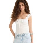 DeFacto Fitted V Yaka Crop Dokulu Beyaz Askılı Bluz, S, F6392AX25HS, Beyaz-WT32, Kadın