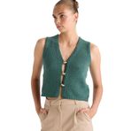DeFacto Fitted V Yaka Düğmeli Süveter, S, Fitted V Yaka Düğmeli Süveter, Yeşil-GN142, Kadın