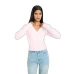 DeFacto Fitted V Yaka Kazak, M, E801GY118307, Pembe, Kadın