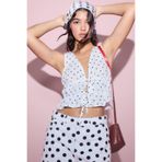 DeFacto Fıtted V Yaka Kolsuz Puantiyeli Beyaz Bluz F4626AX26HS