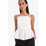 DeFacto Fitted Volanlı Poplin Askılı Beyaz Bluz F2317AX25SM