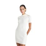DeFacto Fitted Yarım Balıkçı Yaka Basic Düz Düğme Detaylı Ribana Beyaz Mini Elbise Ekru XL