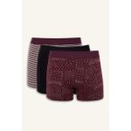 Defacto G3230AXBR34 Bordo Regular Fit Şal Desenli 3'lü Boxer
