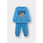 Defacto G4403A5BE339 Mavi Erkek Bebek Pijama Takımı Baskılı Uzun Kollu Penye Üst Uzun Alt