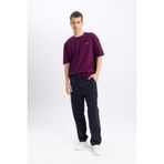 DeFacto Gabardin Pantolon Baggy Fit Bol Rahat Kesim Cepli Düz Paça, 34/32, B4762AX24SP, Lacivert-NV239, Kadın