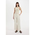 DeFacto Gabardin Pantolon Wide Leg Kargo Cepli Normal Bel Basıc Standart Boy, 36, C5974AX24SP, Bej-BG802, Kadın