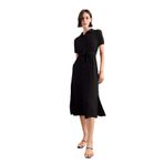 DeFacto Gömlek Yaka Kemerli Midi Elbise, M, G1060AX25SM, Siyah-BK81, Kadın
