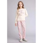 Defacto H0105a8er233 Ekru %100 Pamuklu 2'Li Pijama Takımı Kız Çocuk