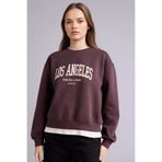 Defacto H1936AX25WN BN340 Kahve Slogan Baskılı Relax Fit Kadın Sweatshirt