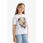 DeFacto Harry Potter Relax Fit Bisiklet Yaka Kısa Kollu Tişört Kız Çocuk, 7-8 Yaş, D8825A825SP, Beyaz-WT34, Kız çocuk